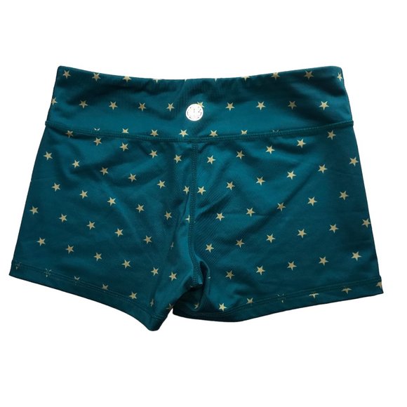 IAB Hot Shorts Cycling Yoga Athletic Workout Crossfit Green Gold Stars Small - Picture 1 of 13
